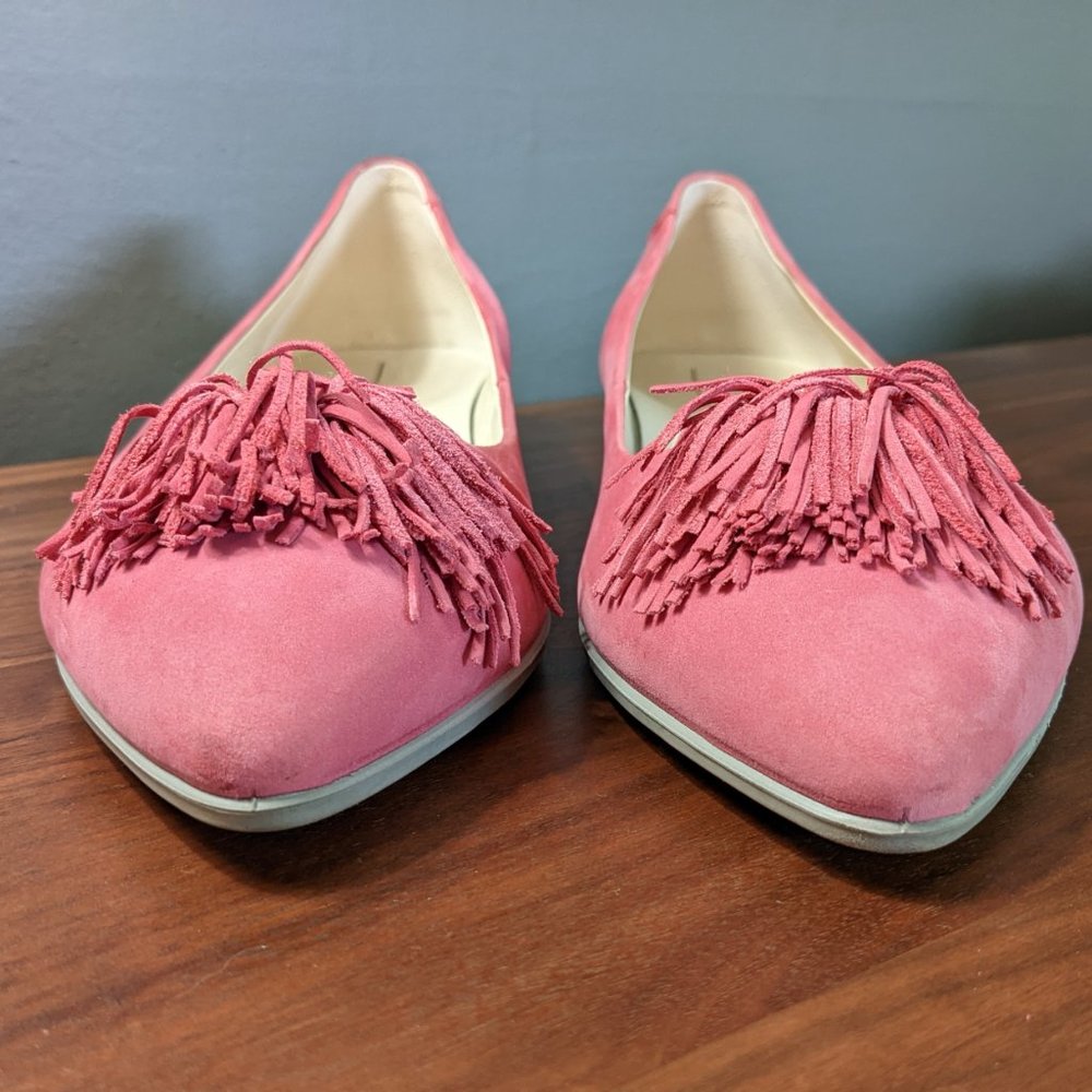 Ecco pom pom pointed toe ballet flats pink/fushia
